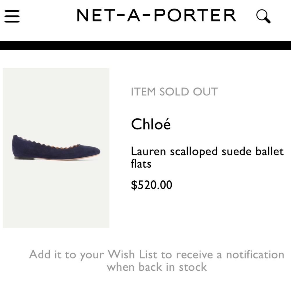 Chloé Lauren Scalloped Navy Suede Ballet Flats